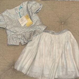 Silver and White Sparkling Floral Dress Set